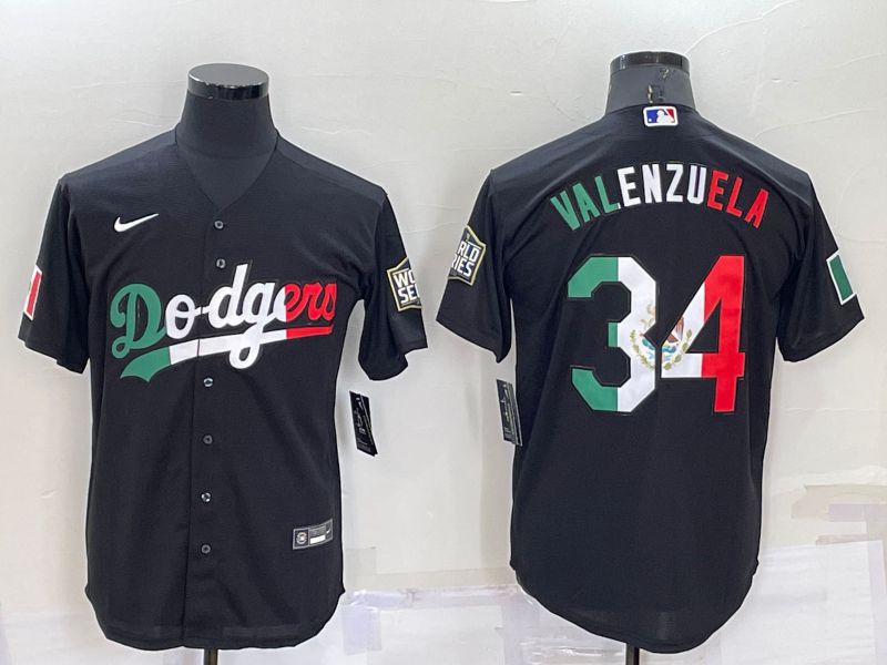 Men Los Angeles Dodgers 34 Valenzuela Black Nike 2022 MLB Jersey2